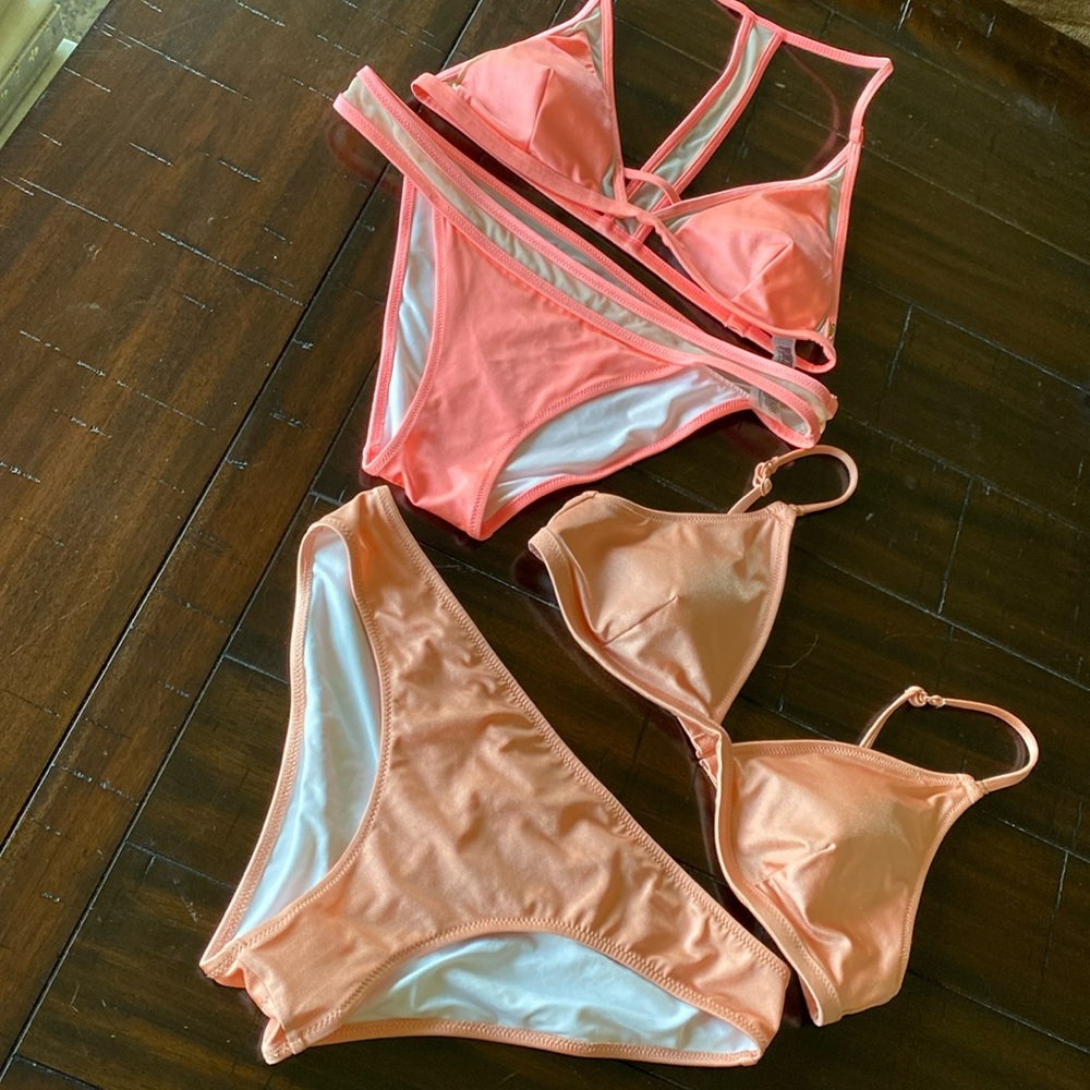 Bundle VS PINK Swim Bikini Suits EUC Like New Peach Zara J Crew American Eagle M